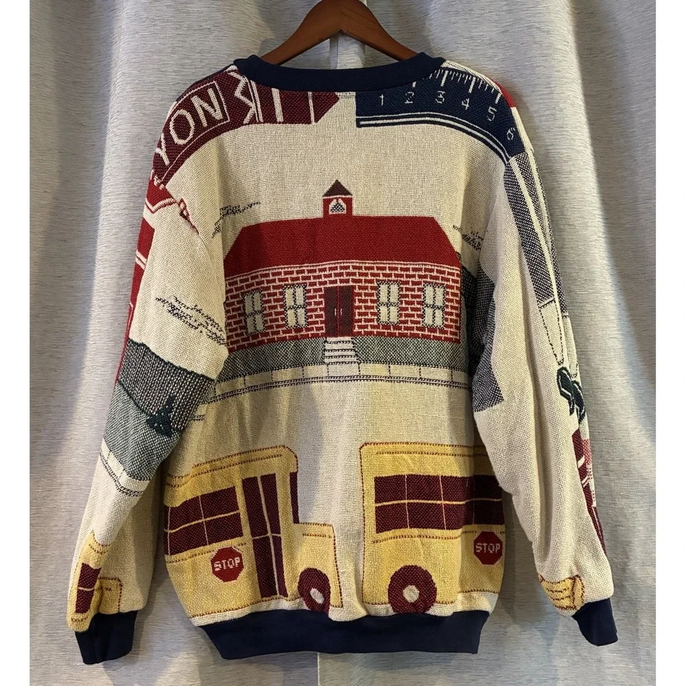 Sugar Street Weavers Classroom Teacher Knit Sweater One Size VTG‎ Tapestry Math